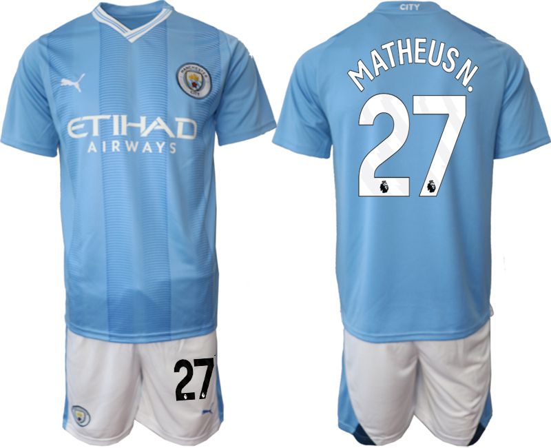 Men 2023-2024 Club Manchester City home Light blue 27 Soccer Jersey